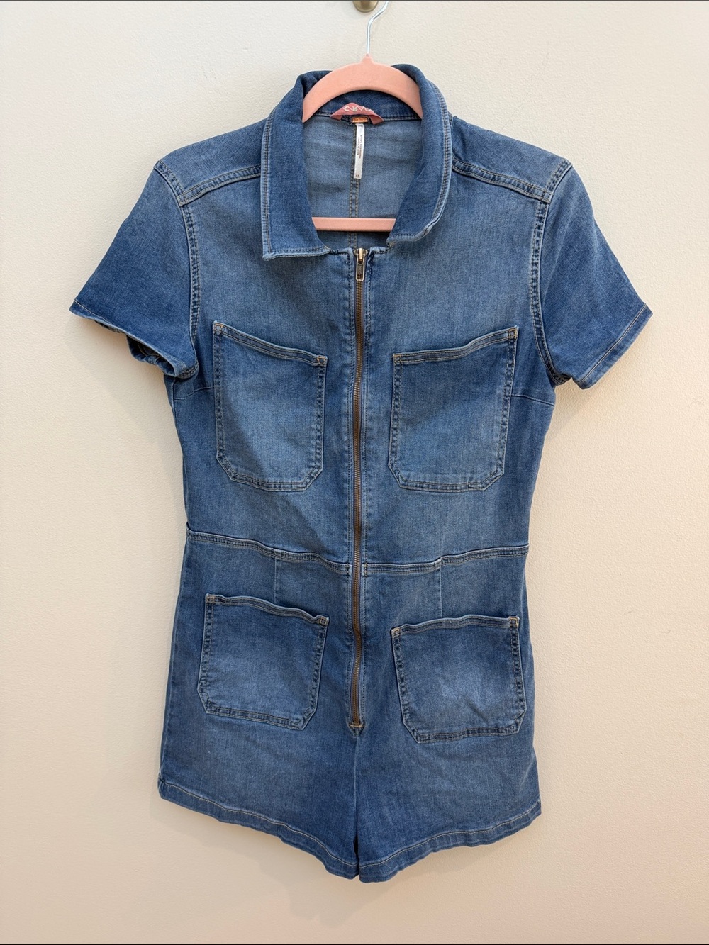 Free People Curvy Denim Short Jumpsuit Romper - Blue
